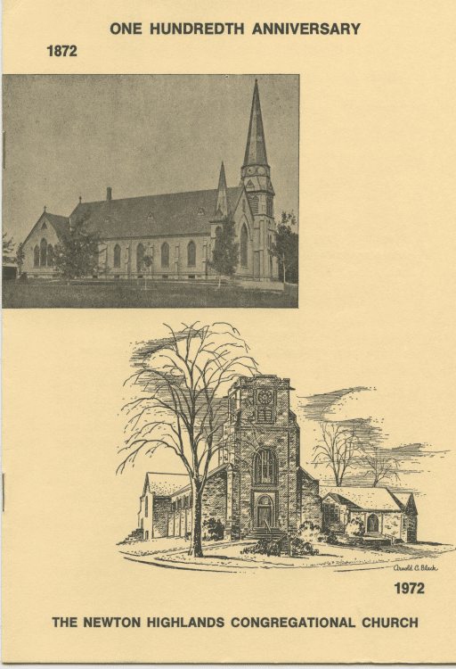 Cover of bulletin with drawings of church from 1872 and 1972