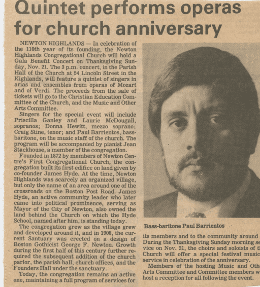 A news clipping from 1982 describes an anniversary concert