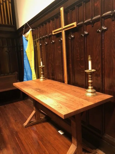 wooden table with candles
