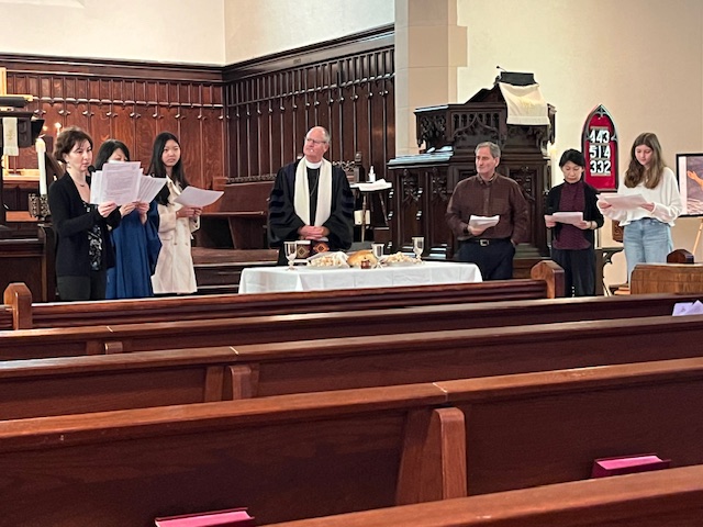 Communion leaders with the Reverend Ken Baily on World Communion Sunday