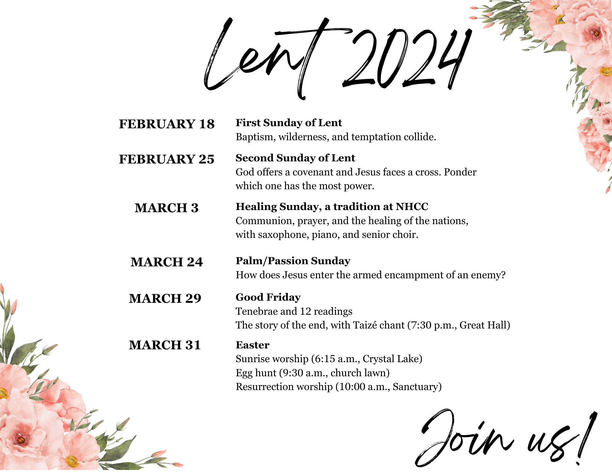 Lent schedule