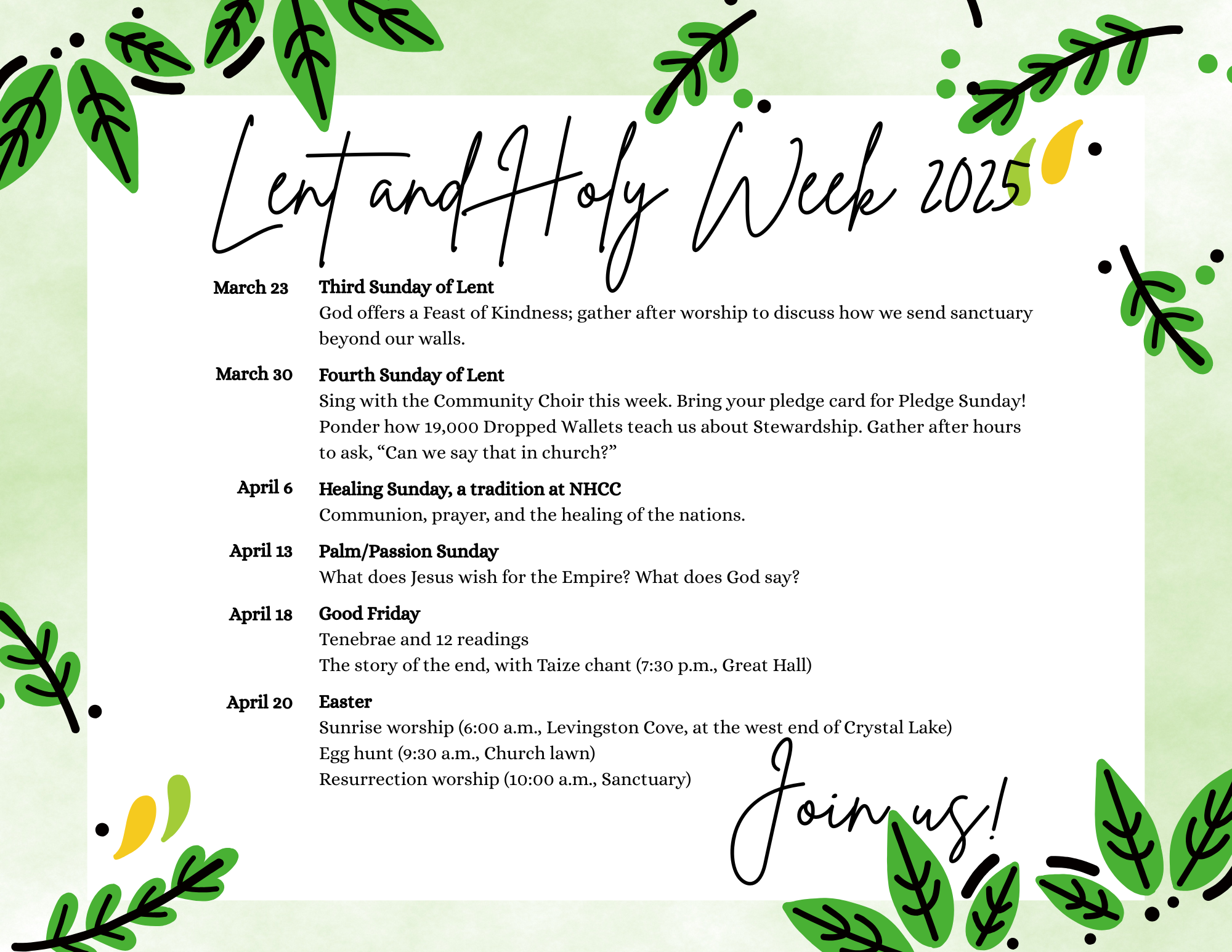 Lent and Holy Week 2025 schedule