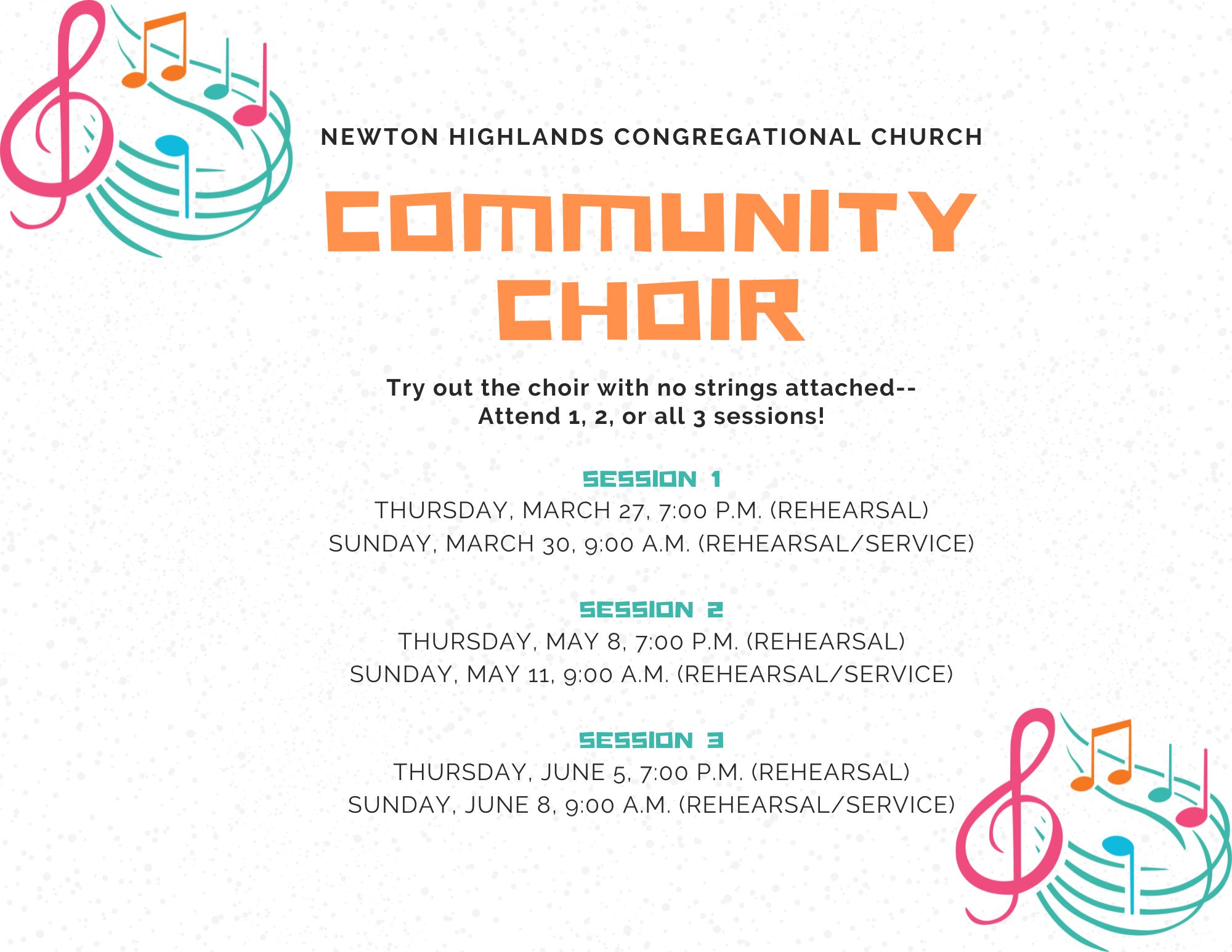 community choir flyer with dates