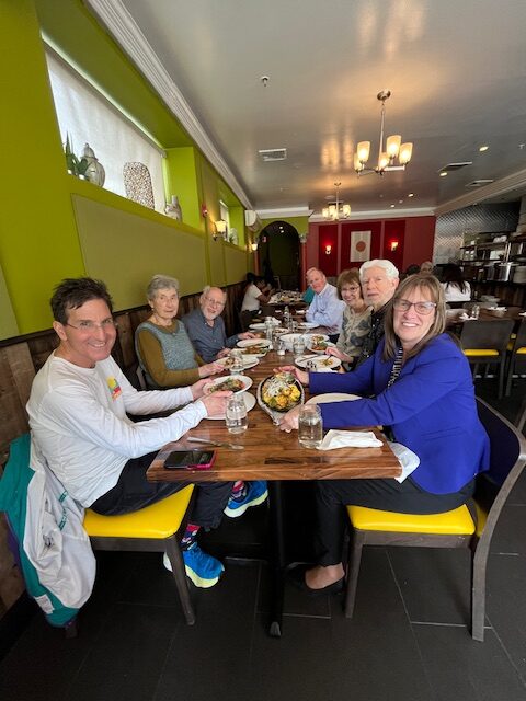 group eating lunch at Shiva's Kitchen