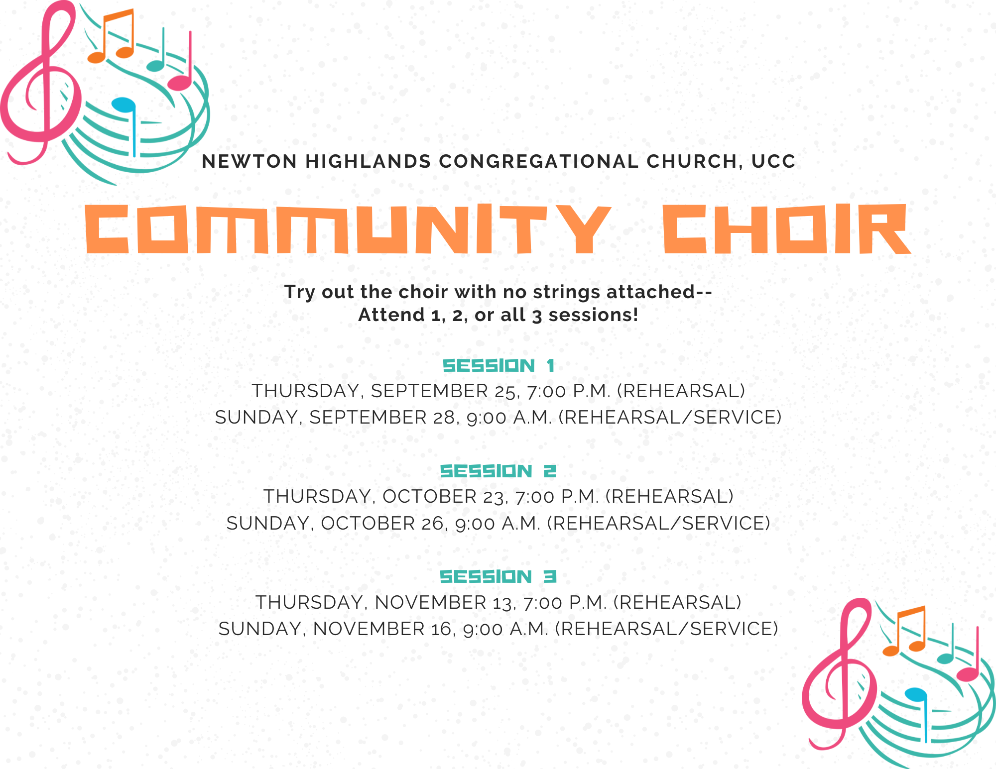 Community Choir fall dates flyer